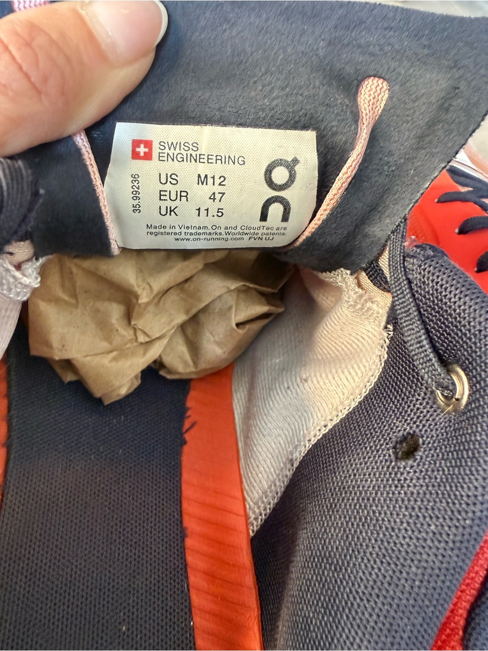 On Running Coral and Navy Men's Running Shoe - Picture 6 of 7
